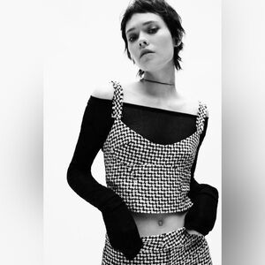 Zara Black White Houndstooth Crop Top Small